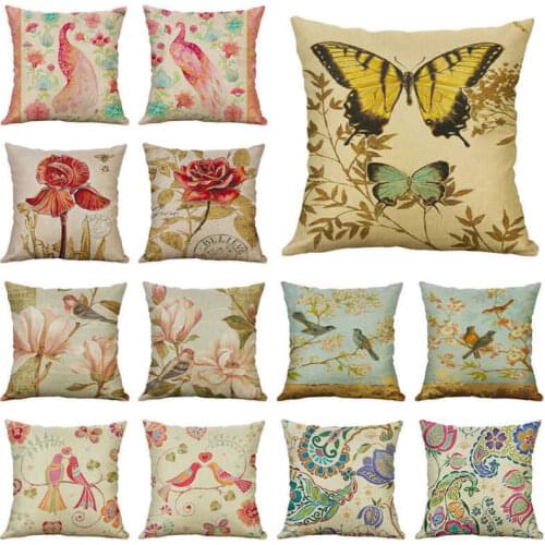 18'' Vintage Flower Pillow Case Cotton Linen Cushion Cover Throw Home Decor