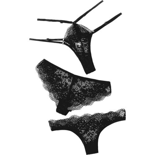 3PC Floral Lace Patchwork Underwear Women Sexy Low Waist Ultrathin Breathable Panties High Elastic Lingerie lenceria sexy