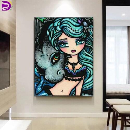 Diamond Embroidery Cartoon Mermaid Princess Girl Needlework Diamond Painting Mosaic Pet Child Home Decor Handmade Pictures