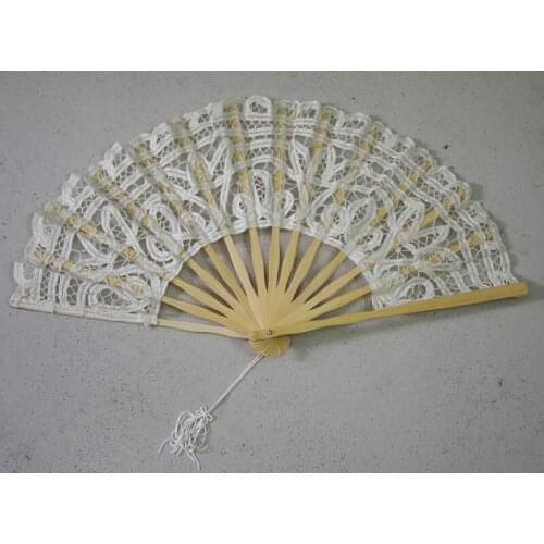 Battenburg Ivory Lace Bridal Dancing Hand Fan With Bamboo Stem Wedding Party