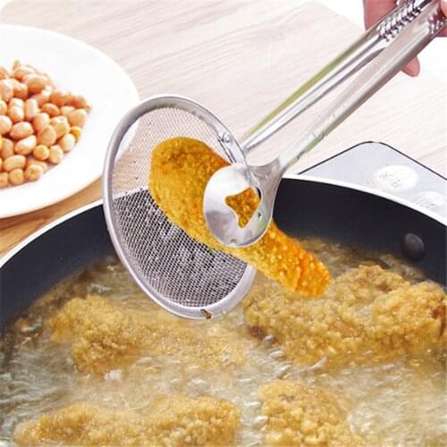 Buffet Food Serving Tong Snack Fryer Strainer Kitchen Stainless Steel Mesh Frying Food Tong Clip Oil Colander Kitchen Gadgets