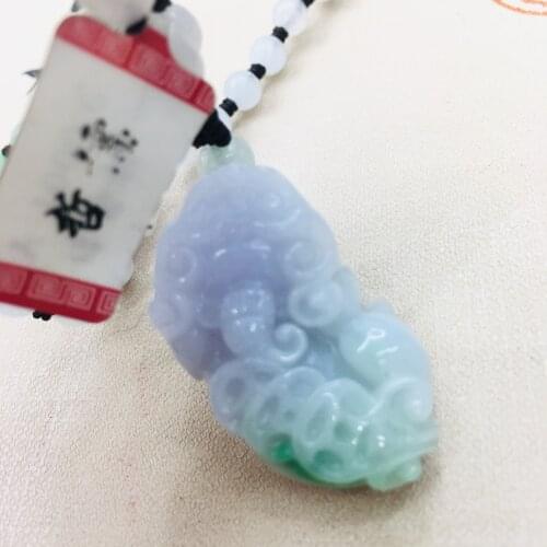 Pure natural Emerald jade carving two-color unicorn pendant Three-color jade jade necklace Necklace for men and women