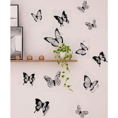Black White 3D Butterfly Wall Sticker Wedding Decoration Bedroom Living Room Home Decor Butterflies Decals Stickers