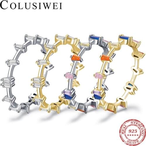 Colusiwei 925 Sterling Silver Colorful Rainbow Zircon Finger Ring for Women Trendy Fashion Shiny CZ Stone Anillos Jewelry Gift