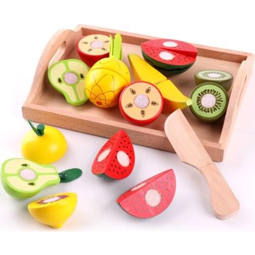 Wooden Cut Vegetables and Fruits Combination Velcro Pretend Toys Cooking Micro Food Children Simulation Game Kitchen Set Toy Fun