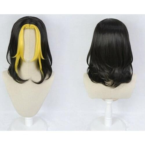 Tokyo Revengers Hanemiya Kazutora Black Yellow Long Wig Cosplay Costume Heat Resistant Synthetic Hair Carnival Party Wigs