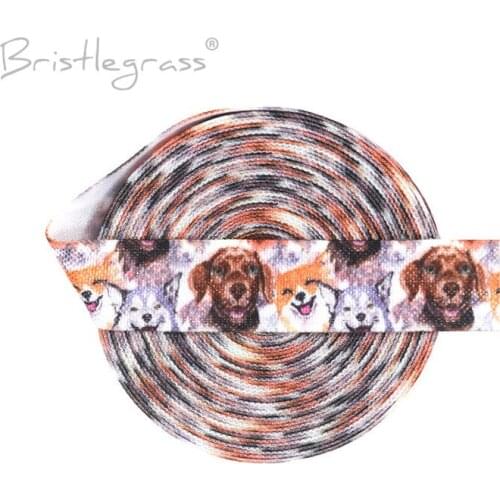 BRISTLEGRASS 2 5 10 Yard 5/8" 15mm Dog Pet Print Foldover Elastic FOE Spandex Satin Band Hair Tie Headband Dress DIY Sewing Trim