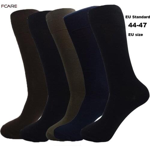 Fcare 10PCS=5 pairs long leg business plus big size 44-47 crew men cotton black, blue, brown and army green socks