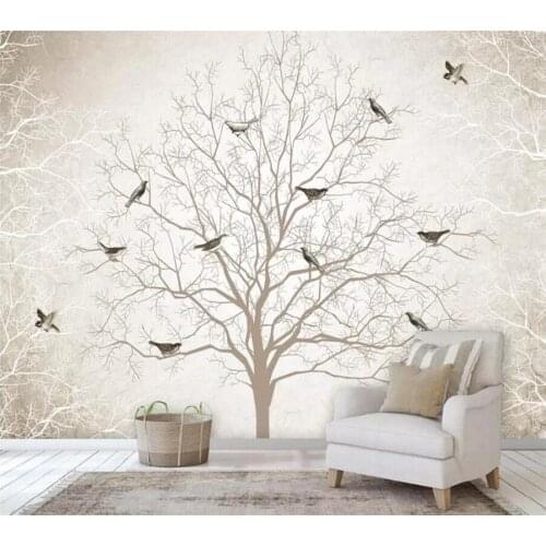 Wellyu Custom Photo Wallpaper 3d mural Retro Nostalgia Tree on the Bird Backdrop Decorative Painting papel de parede wallpaper
