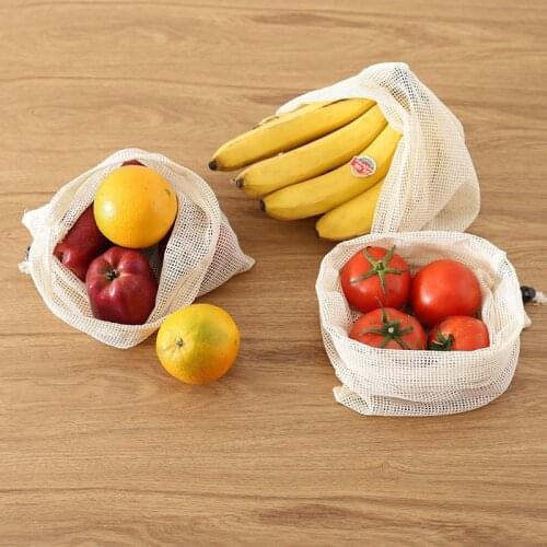 A2830 Cotton Net Pocket Supermarket Fruit Vegetable Shopping Drawstring Top Cotton Net Pocket storage Bag
