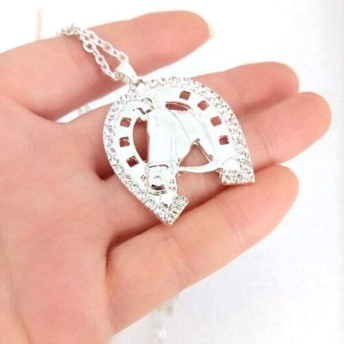 Hzew cute Horseshoe crystal and horse head pendant necklace hot sale horse necklaces