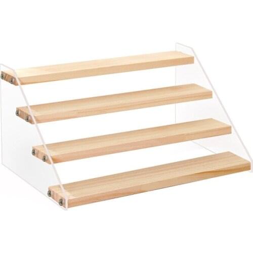 Kili Acrylic & Wood Display Stand, 4-Step Clear Display Riser Wood Shelf for Displaying Figures, Jewelry, Perfumes Stand