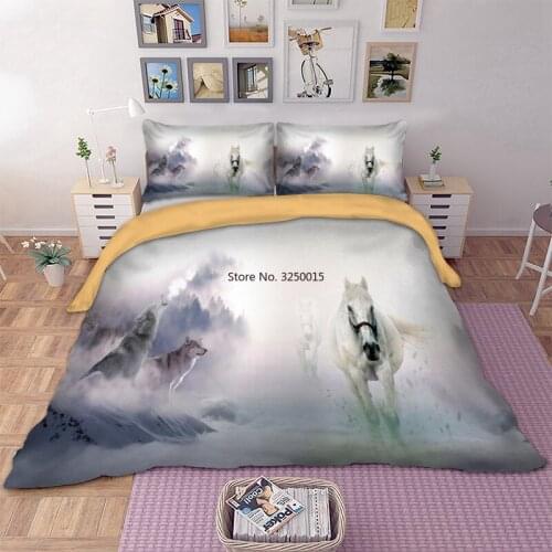 Dropshipping 3d Printed White Horse Bedding Set Polyester Duvet Cover Bed Set Single Twin Queen King Home Textile