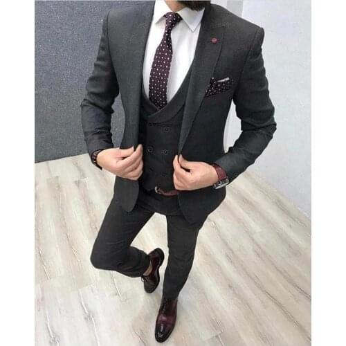 Handsome Groomsmen Wool blend Groom Tuxedos Mens Wedding Dress Man Jacket Blazer Prom Dinner (Jacket+Pants+Tie+Vest) A122