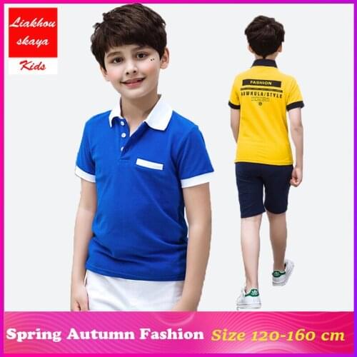 Liakhouskaya 2019 Fashion Summer Short Sleeve Cotton Children T Shirt Turn-down Collar T Shirts Casual Teenage Boys Clothes Tees