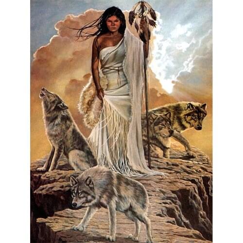 Indian Wolf Animal Printed Fabric 11CT Cross Stitch Complete Kit Embroidery DMC Threads Knitting Painting Sewing Craft Gift