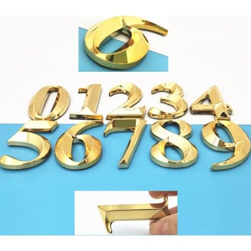 1pc 3D 5cm House Number Sticker Golden Color Gate Digits 0 to 9 Plastic Number Address Label Tag Hotel Home Sticker Door Number
