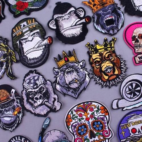 Orangutan Skull Patches On Clothes Hippie Biker Iron On Patches For Clothing Jackets Badges DIY Embroidery Patch Stripe Applique
