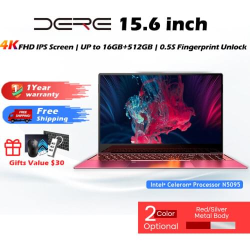DERE MBook M11 Laptop 15.6 Inch FHD Screen Intel Celeron N5095 Backlit keyboard Fingerprint 12GB RAM 256/512GB SSD Notebook