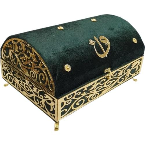 GREAT GIFT Mevlüt Velvet Covered Footed Treasure Box Plexi Emerald Green Medium Size Holy Quran FREE SHIPPING