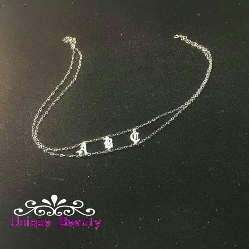Gold Color 3 initals pendant Choker Necklace Personalized Name Fashion Jewelry Collar de nombre Rolo Chain Letter Necklace