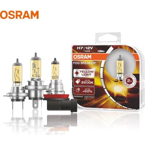 OSRAM H7 H3 H4 H1 H8 H11 H16 HB3 9005 HB4 9006 Fog Breaker 12V 55W 2600K Halogen Original Headlight OEM (2 Pieces)