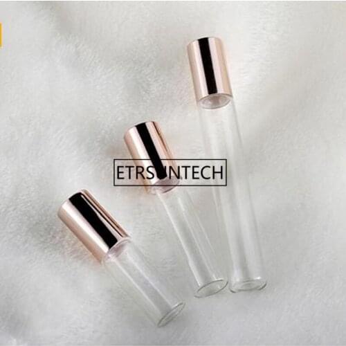 Clear amber Glass Steel Roller Bottle 3ML 5ML 10ML Mini Glass Vial Essential Oil Roll On Bottles F1511