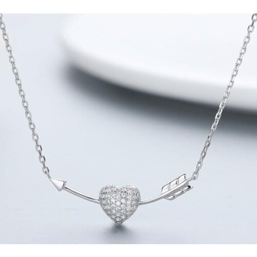 Romantic Valentine Heart Pendant Necklaces For Women Statement Real 925 Sterling Silver Arrow Long Chain Necklace Party Gifts