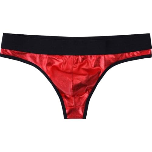 Sexy Mens Underwear Underpants Metallic Leather Jockstraps Bulge Pouch Briefs T-Back G-Strings & Thongs Male Lingerie Panties