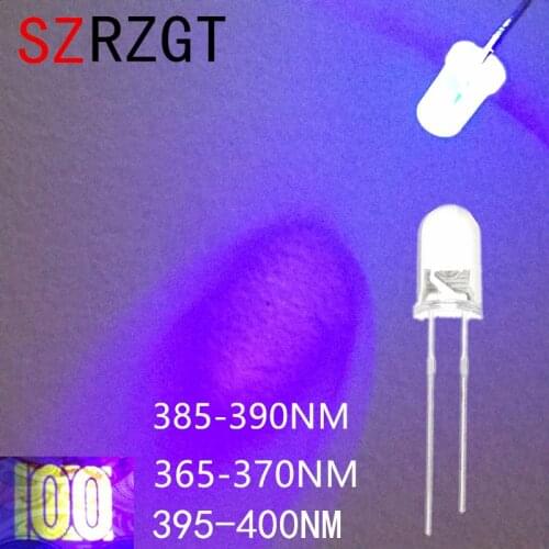 100pcs 3mm 5mm Light UV Purple Straw Hat Wide Angle Ultraviolet 395nm 385nm 365nm Transparent 5 mm Light-Emitting Diode LED Lamp
