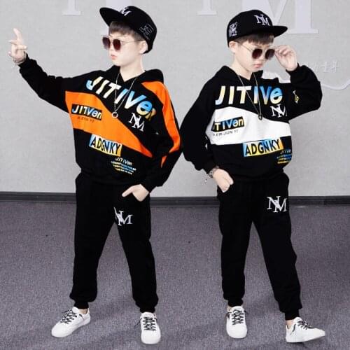 Boys Hooded Clothes Set Teen Tracksuit Spring Autumn Long Sleeve Letter Patchwork 2pcs Children Suits Boys Clothing Outfits