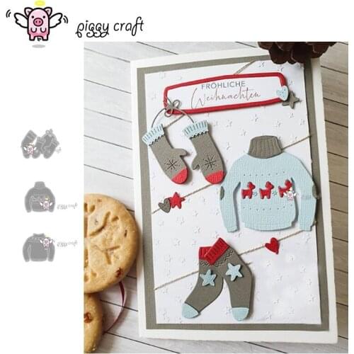 Piggy Craft metal cutting dies cut die mold Christmas glove sock sweaters Scrapbook paper craft knife mould blade punch stencils