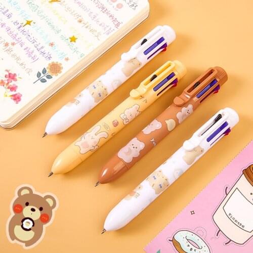 Creative Cute Cartoon Retractable Pen Multi-Color Ballpoint Pen Kawaii Press 8 Color pen Student Stationery School Accessories