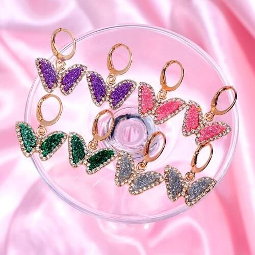 Flatfoosie Korea Gold Silver Color Shining Butterfly Drop Earrings Cute Acrylic Insect Earrings Girls Fashion Statement Jewelry