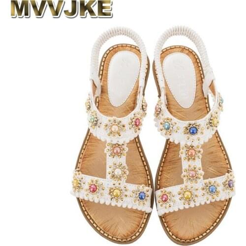 MVVJKE 2020 low heels leisure sandals new fashion rhinestone decoration sandals women casual summer flat shoes woman