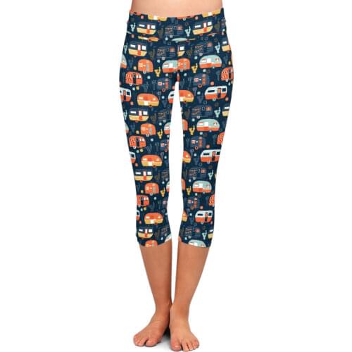 LETSFIND 3D Camping Cars and Tents Print Women Sexy Capri Leggings Fashion High Waist Plus Size Fitness Mid-Calf Stretch Legings
