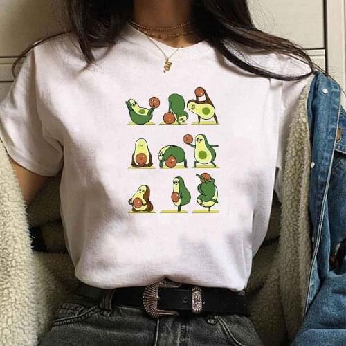 Women Pulovers Korean Fashion Clothing for Womens Avocado Print T-shirts Female Short Sleeve Kawaii Clothes Friends T-shirt