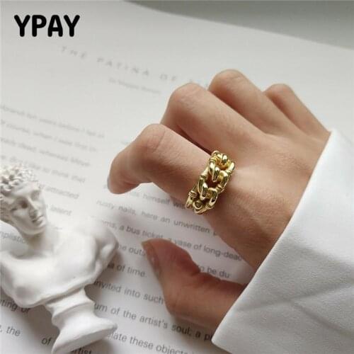 YPAY Real 925 Sterling Silver Open Rings for Women Korea Japan Irregular Twist Chain Adjustable Ring Fine Party Jewelry YMR856