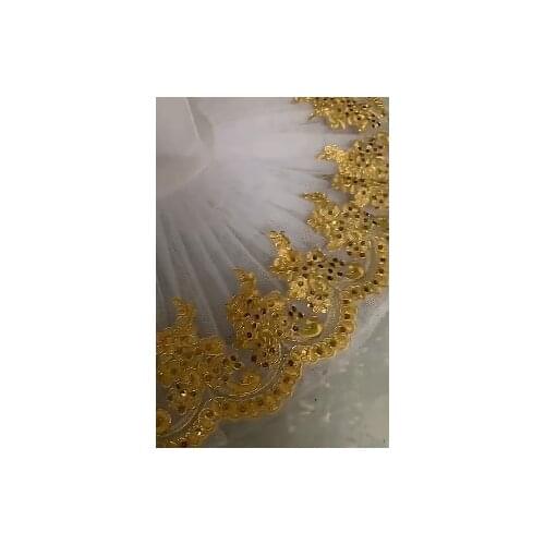 1Yard Gold Sequins Cording Fabric Flower Venise Venice Mesh Lace Trim Applique Sewing Craft For Bride Wedding Dresses 13cm