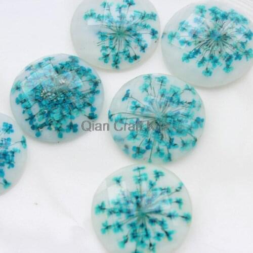100pcs aqua 24mm Fabulous Charm Flat Back faceted Resin Cabochon Dome Dry Flower babys breath Cabochon Pendant Base