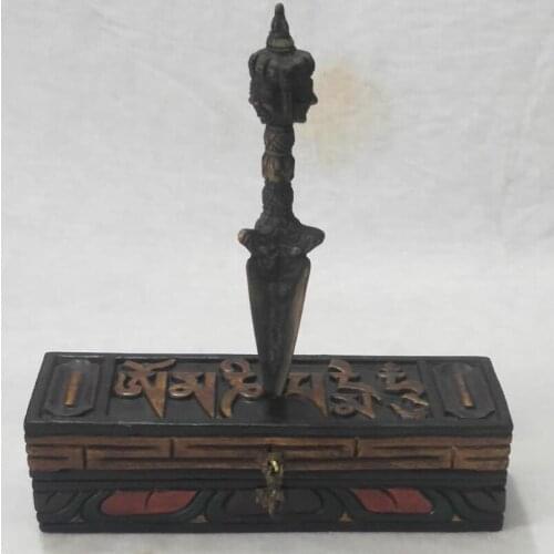 100% old items from Tibet/Nepal Buddhism, Buddhist Bronze Sword /Ritual Dagger musical instruments sculpture with wood box