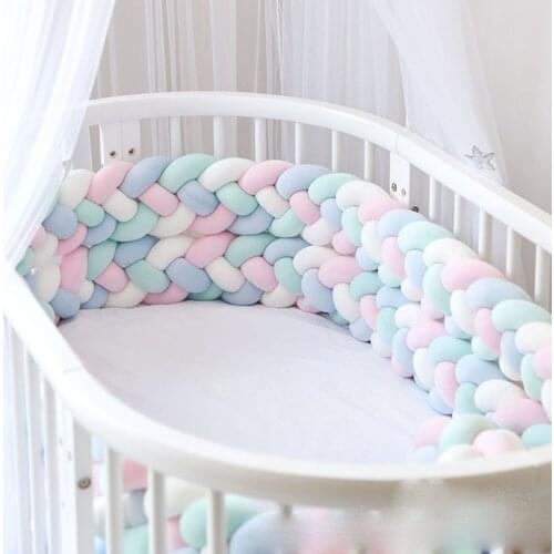 2.2M Baby Bed Bumper Handmade Weaving 4 Knot Newborn Long Knotted Braid Pillow Infant Bed Bumpers Knot Crib Infant Room Decor