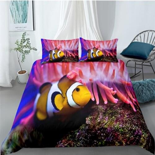 Home Textile Luxury 3D Fish Marine Animals Print 2/3Pcs Comfortable Duvet Cover Pillowcase Bedding Sets Queen and King Size
