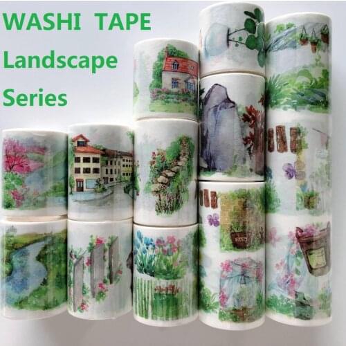 26 Designs Washi Tape Landscape Series Pagoda Planner Girls Japanese DIY Masking Paper Label Stickers Diary Scrapbooking Gift