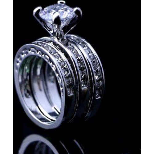 30pcs Fashion 3 in 1 Austria Crystal Cubic Zirconia Silver Plated White Engagement Wedding Women Rings Bridal Ring A-627