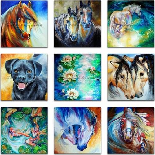 New 5D Full Square Diamond painting embroidery Cross stitch horse dog fish Lotus animal 3D DIY Round Drill Drawing mosaic L069