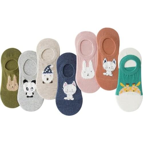5 Pairs/lot Women Boat Socks Low Cut Cotton Socks Kwakii Soft Summer Sox Cartoon Animals Panda/Rabbit/Bear/Cat Yarn Socks Sokken