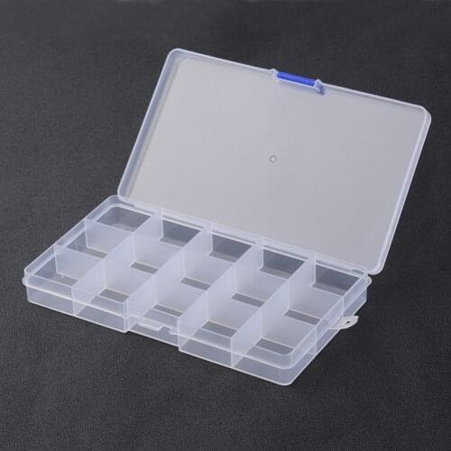 5pcs Stationary 10/15 Compartments Rectangle Plastic Bead Storage Containers Earrings Jewelry Box Case White 13x6.8x2.1cm