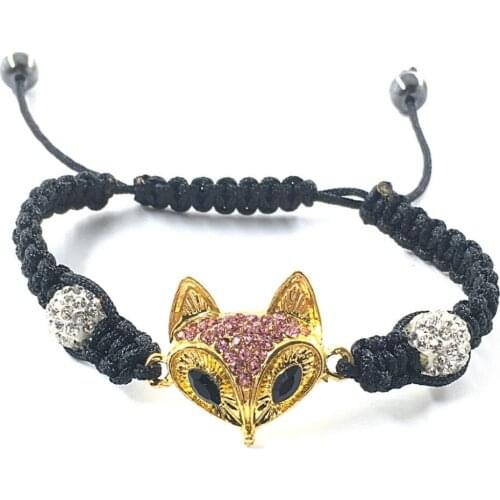 5PCS gold fox metal rhinestone ladies bracelet hand-woven pull rope black bracelet 22MM