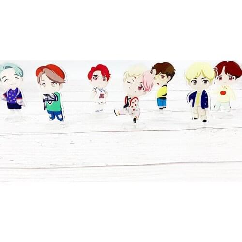 7 Pcs/lot Kpop J-HOPE Suga RM Jimin V JungKook Jin Cartoon Acrylic Stand Model Action Figure Toy